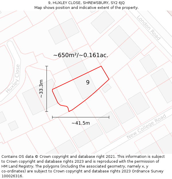 9, HUXLEY CLOSE, SHREWSBURY, SY2 6JQ: Plot and title map