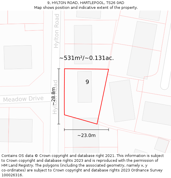 9, HYLTON ROAD, HARTLEPOOL, TS26 0AD: Plot and title map