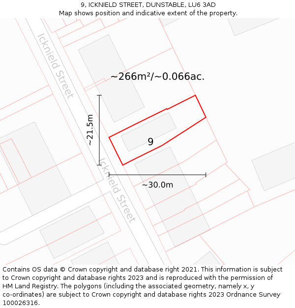 9, ICKNIELD STREET, DUNSTABLE, LU6 3AD: Plot and title map