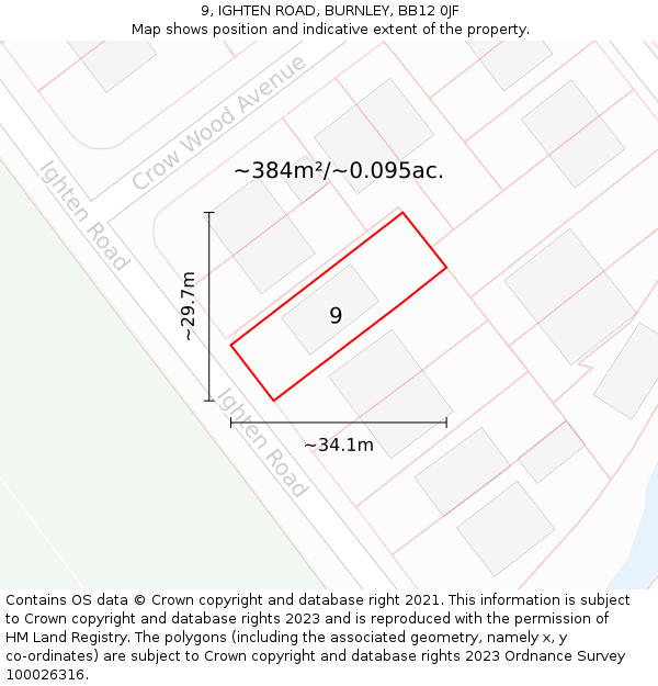 9, IGHTEN ROAD, BURNLEY, BB12 0JF: Plot and title map