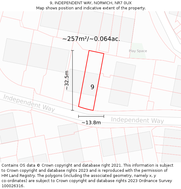 9, INDEPENDENT WAY, NORWICH, NR7 0UX: Plot and title map