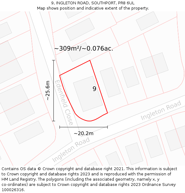 9, INGLETON ROAD, SOUTHPORT, PR8 6UL: Plot and title map