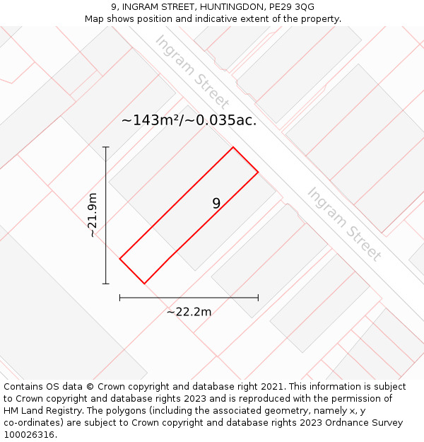 9, INGRAM STREET, HUNTINGDON, PE29 3QG: Plot and title map