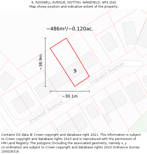 9, INGSWELL AVENUE, NOTTON, WAKEFIELD, WF4 2NG: Plot and title map