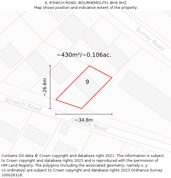 9, IPSWICH ROAD, BOURNEMOUTH, BH4 9HZ: Plot and title map