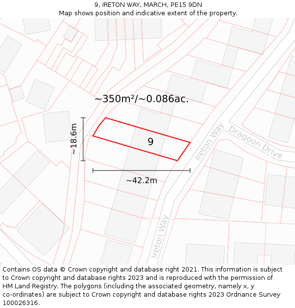 9, IRETON WAY, MARCH, PE15 9DN: Plot and title map