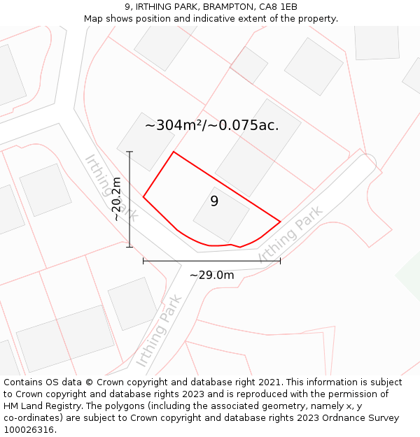 9, IRTHING PARK, BRAMPTON, CA8 1EB: Plot and title map