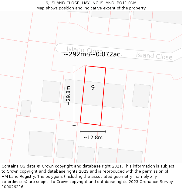 9, ISLAND CLOSE, HAYLING ISLAND, PO11 0NA: Plot and title map