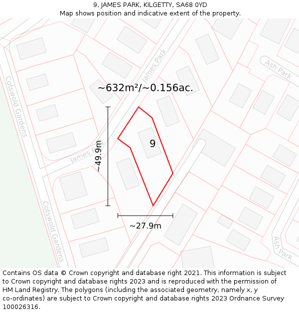 9, JAMES PARK, KILGETTY, SA68 0YD: Plot and title map