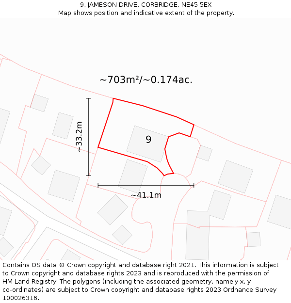 9, JAMESON DRIVE, CORBRIDGE, NE45 5EX: Plot and title map