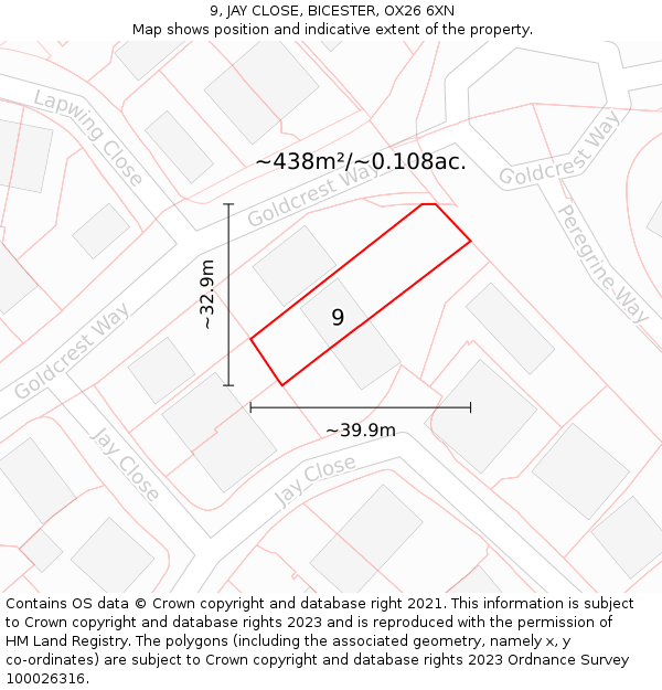 9, JAY CLOSE, BICESTER, OX26 6XN: Plot and title map