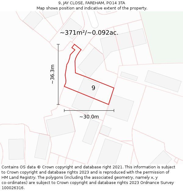 9, JAY CLOSE, FAREHAM, PO14 3TA: Plot and title map