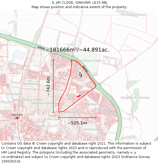 9, JAY CLOSE, OAKHAM, LE15 6BJ: Plot and title map