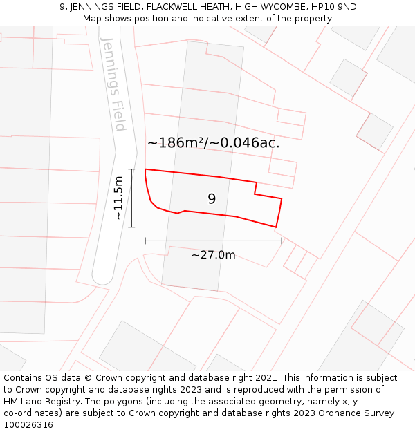 9, JENNINGS FIELD, FLACKWELL HEATH, HIGH WYCOMBE, HP10 9ND: Plot and title map