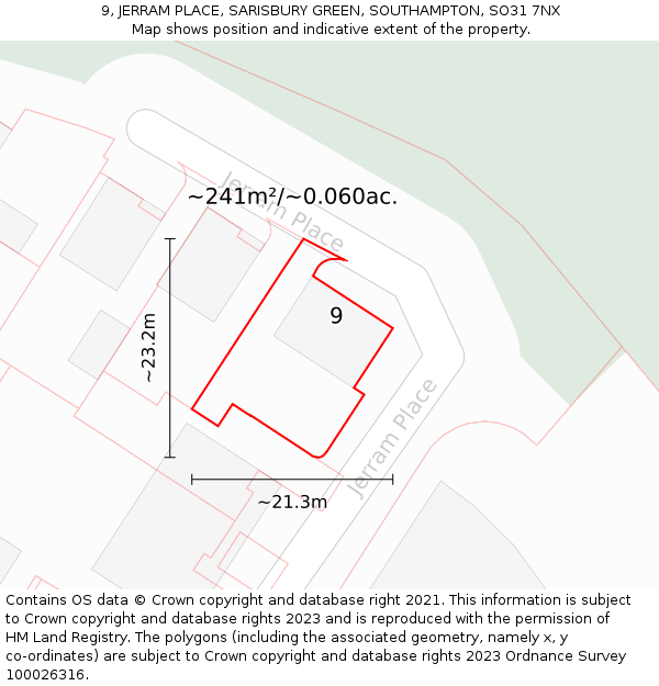 9, JERRAM PLACE, SARISBURY GREEN, SOUTHAMPTON, SO31 7NX: Plot and title map
