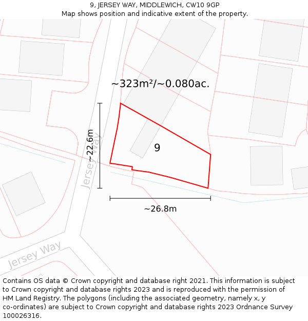 9, JERSEY WAY, MIDDLEWICH, CW10 9GP: Plot and title map