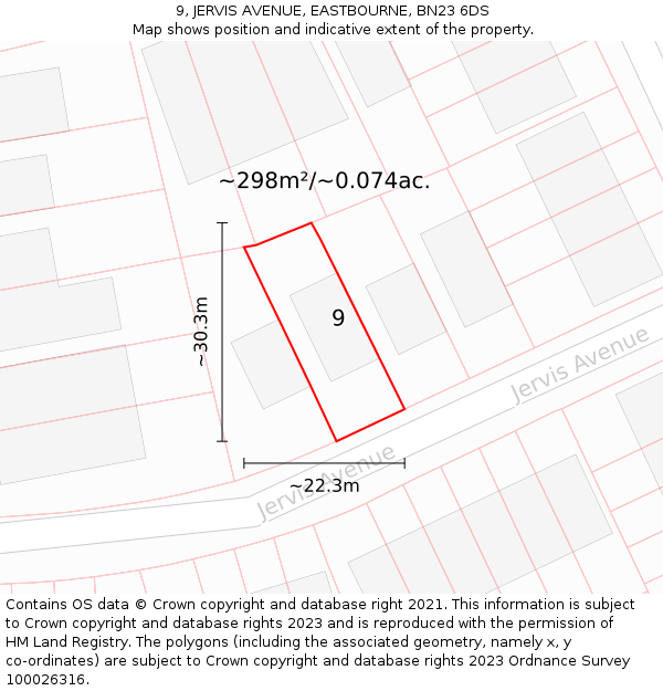 9, JERVIS AVENUE, EASTBOURNE, BN23 6DS: Plot and title map