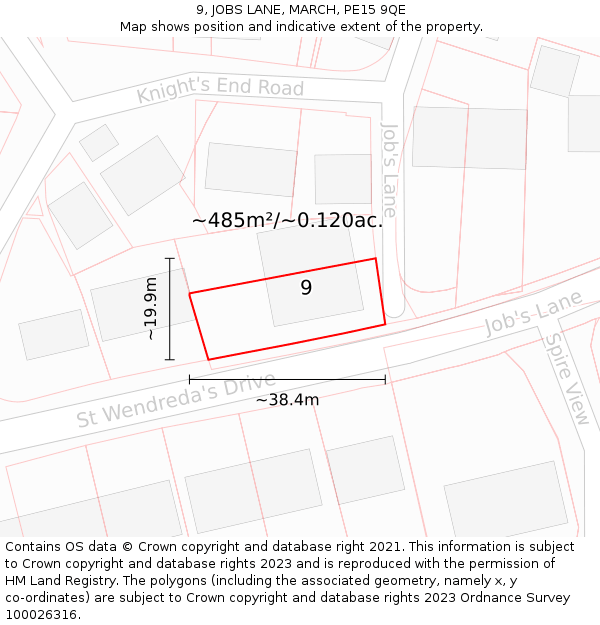9, JOBS LANE, MARCH, PE15 9QE: Plot and title map