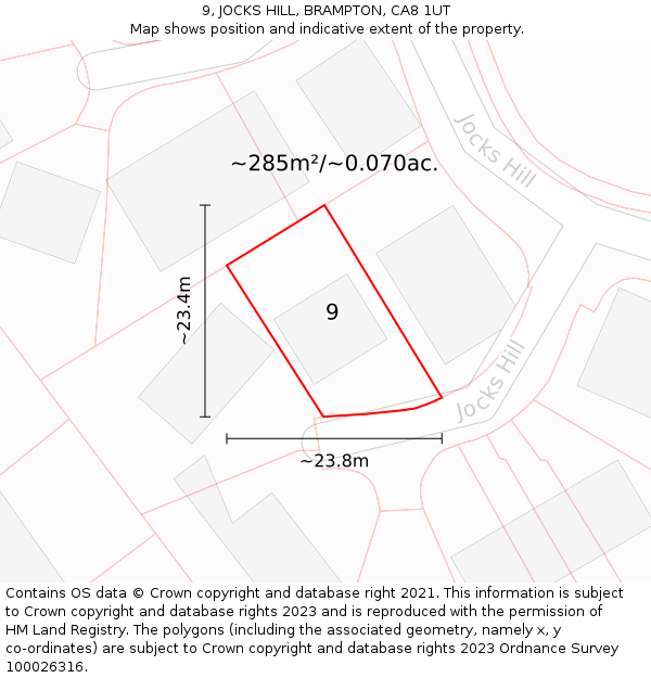 9, JOCKS HILL, BRAMPTON, CA8 1UT: Plot and title map