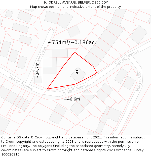 9, JODRELL AVENUE, BELPER, DE56 0DY: Plot and title map