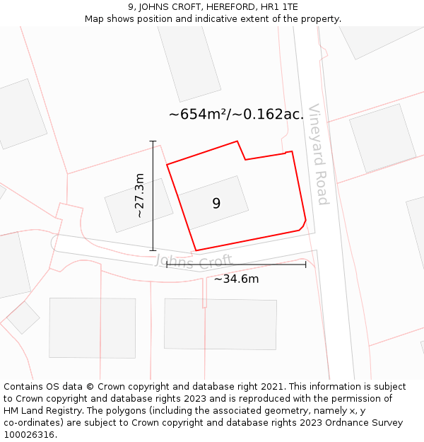 9, JOHNS CROFT, HEREFORD, HR1 1TE: Plot and title map