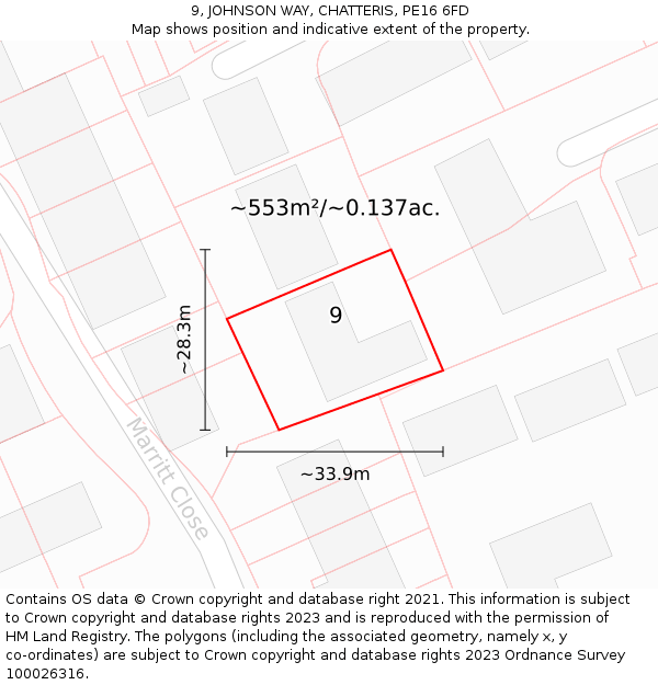 9, JOHNSON WAY, CHATTERIS, PE16 6FD: Plot and title map