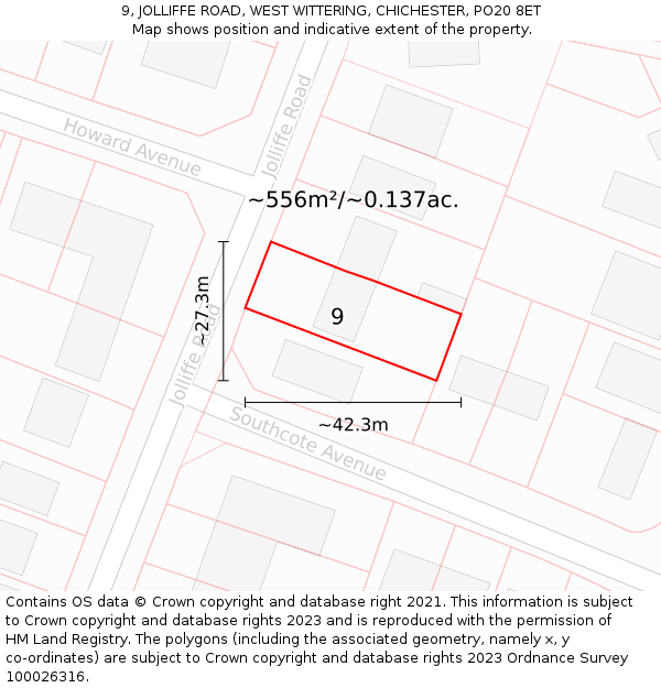 9, JOLLIFFE ROAD, WEST WITTERING, CHICHESTER, PO20 8ET: Plot and title map