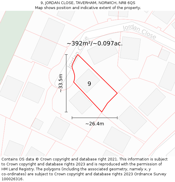 9, JORDAN CLOSE, TAVERHAM, NORWICH, NR8 6QS: Plot and title map