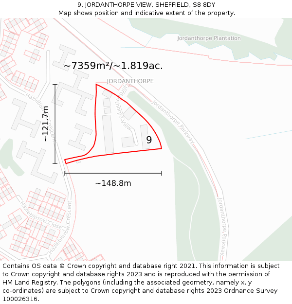 9, JORDANTHORPE VIEW, SHEFFIELD, S8 8DY: Plot and title map