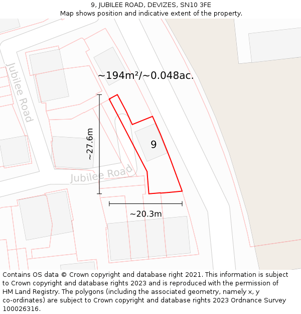 9, JUBILEE ROAD, DEVIZES, SN10 3FE: Plot and title map