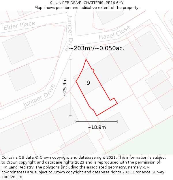 9, JUNIPER DRIVE, CHATTERIS, PE16 6HY: Plot and title map