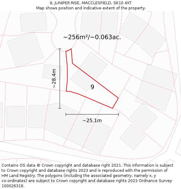 9, JUNIPER RISE, MACCLESFIELD, SK10 4XT: Plot and title map