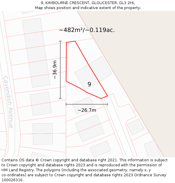 9, KAYBOURNE CRESCENT, GLOUCESTER, GL3 2HL: Plot and title map