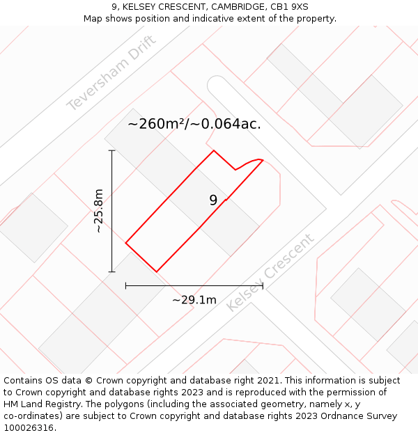 9, KELSEY CRESCENT, CAMBRIDGE, CB1 9XS: Plot and title map