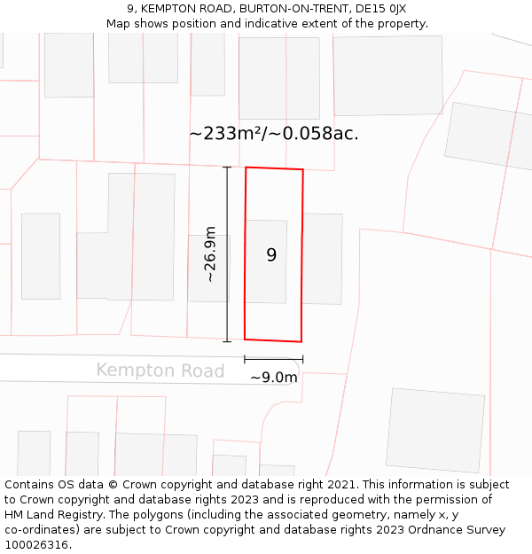 9, KEMPTON ROAD, BURTON-ON-TRENT, DE15 0JX: Plot and title map