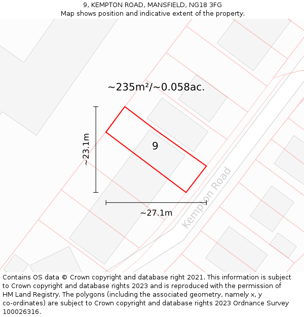 9, KEMPTON ROAD, MANSFIELD, NG18 3FG: Plot and title map