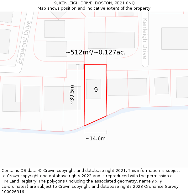 9, KENLEIGH DRIVE, BOSTON, PE21 0NQ: Plot and title map