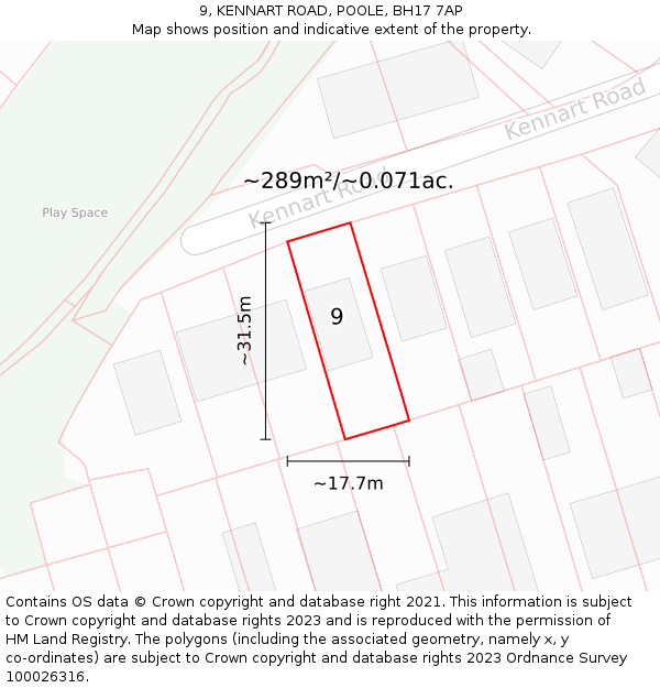 9, KENNART ROAD, POOLE, BH17 7AP: Plot and title map