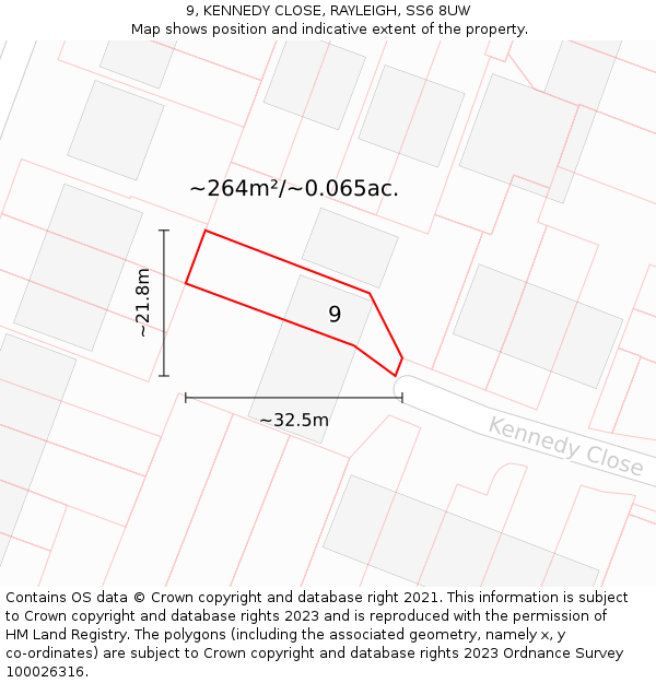 9, KENNEDY CLOSE, RAYLEIGH, SS6 8UW: Plot and title map