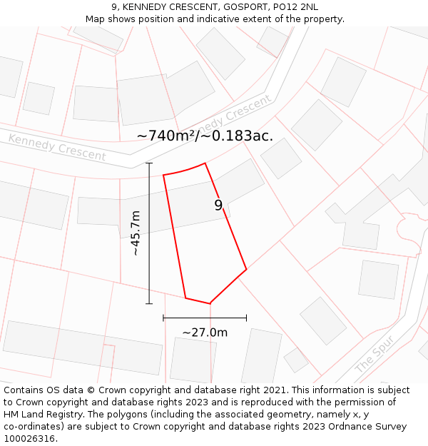 9, KENNEDY CRESCENT, GOSPORT, PO12 2NL: Plot and title map