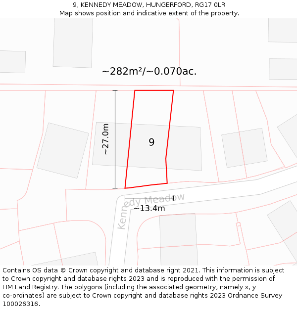 9, KENNEDY MEADOW, HUNGERFORD, RG17 0LR: Plot and title map