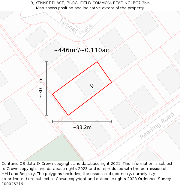 9, KENNET PLACE, BURGHFIELD COMMON, READING, RG7 3NN: Plot and title map