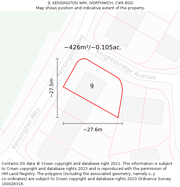 9, KENSINGTON WAY, NORTHWICH, CW9 8GG: Plot and title map