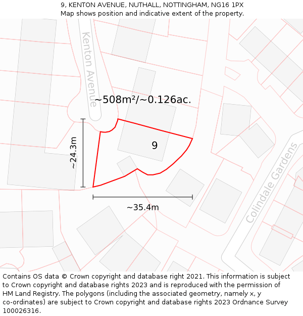 9, KENTON AVENUE, NUTHALL, NOTTINGHAM, NG16 1PX: Plot and title map