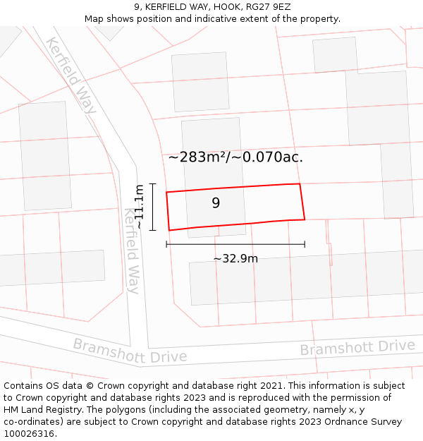 9, KERFIELD WAY, HOOK, RG27 9EZ: Plot and title map