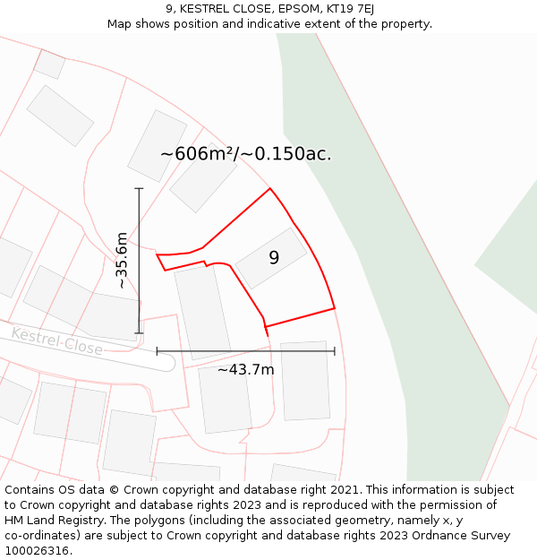 9, KESTREL CLOSE, EPSOM, KT19 7EJ: Plot and title map