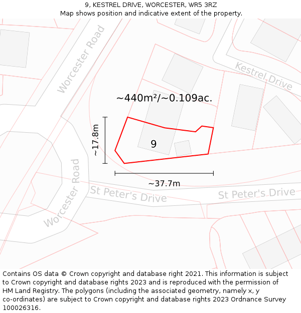 9, KESTREL DRIVE, WORCESTER, WR5 3RZ: Plot and title map