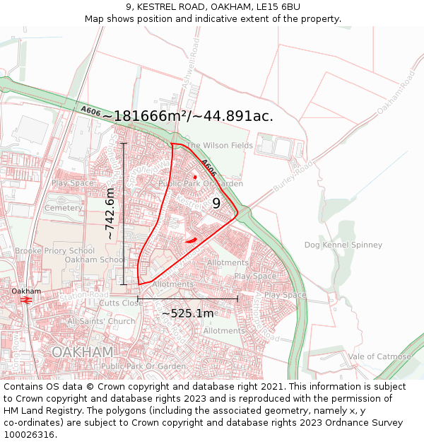 9, KESTREL ROAD, OAKHAM, LE15 6BU: Plot and title map