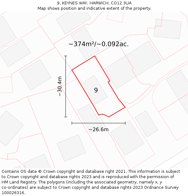 9, KEYNES WAY, HARWICH, CO12 3UA: Plot and title map