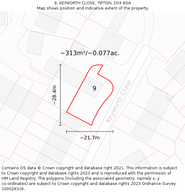 9, KEYWORTH CLOSE, TIPTON, DY4 8GA: Plot and title map